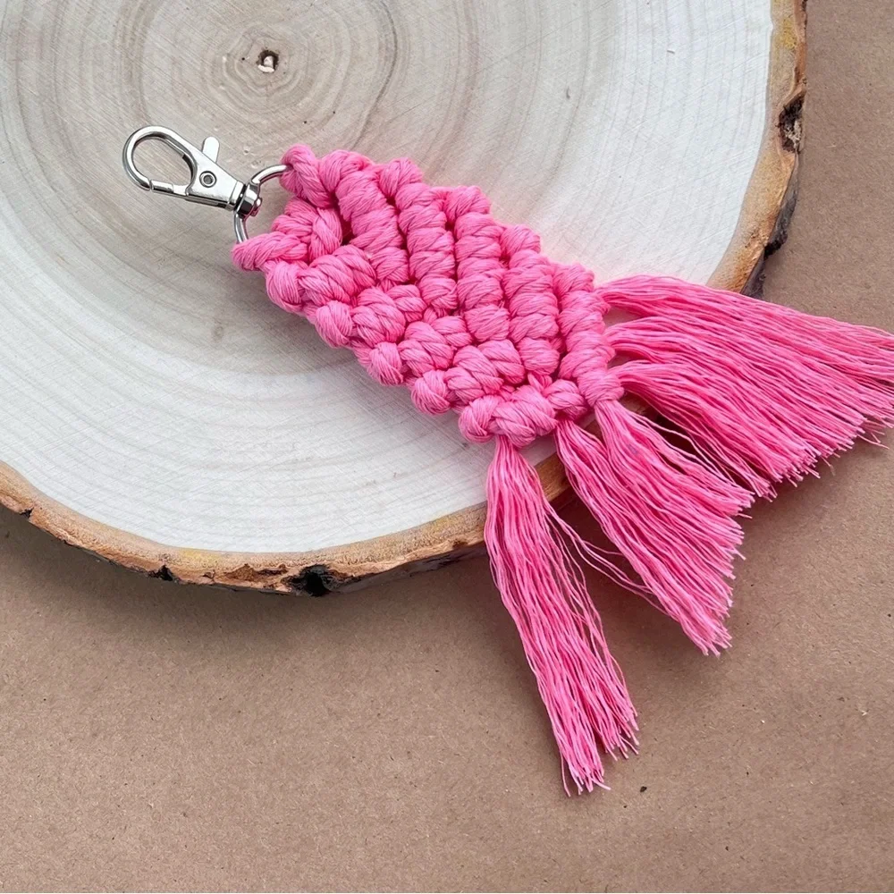 Mermaid Boho Handcrafted Hot Pink Tassel Keychain